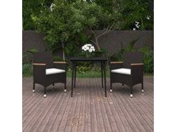 Vidaxl 3 Pcs Conjunto De Jantar P/ Jardim C/ Almofadões Vime Pe/vidro