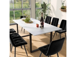 Mesa Telescópica 140/180×80×75cm Tampo Mdf Marmorizado Branco Pés Metal Casa E Escritório