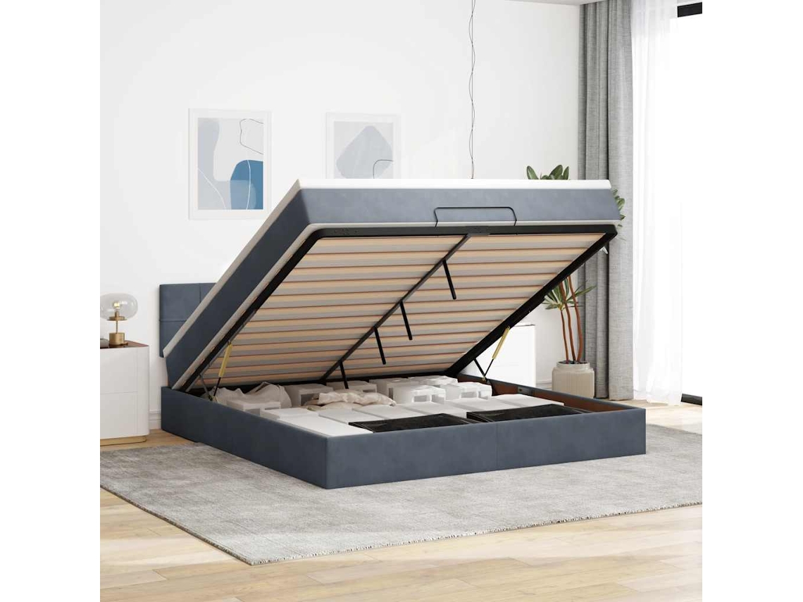 Vidaxl Estrutura De Cama Otomana Com Colchão 180x200cm Cinzento Escuro