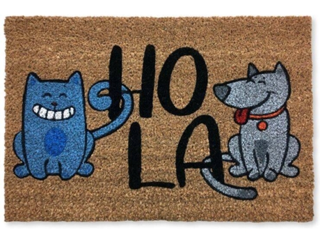 Tapete de Entrada KOKO DOORMATS Cat & Dog Hola (Castanho - 60 x 40 x 1.50 cm - Fibra de Coco e Base de PVC)