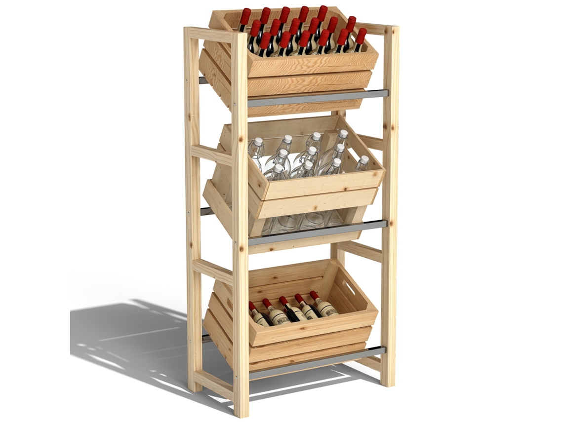 Suporte Para 3 Caixas De Bebidas, De Madeira Para Para Com 3 Níveis, 56 X 32 X 112 Cm, Natural