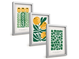 Composição De Quadros Padrões De Plantas, Flores E Folhas Espelharte (3 Peças 20x30 Cm)
