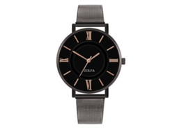 Reloj De Cuarzo Unisex Con Correa De Malla Color Plata Negro Dial Solido