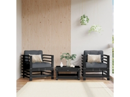 Vidaxl Cadeiras De Jardim C/ Almofadões 2 Pcs Pinho Maciço Preto