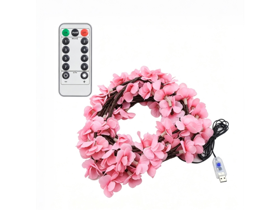 Cordão De Luzes Artificiais Com Flores De 1,6 Metro, 72 Luzes, Controle Remoto Usb, Ideal Para Decorar O Local De Um Casamento.