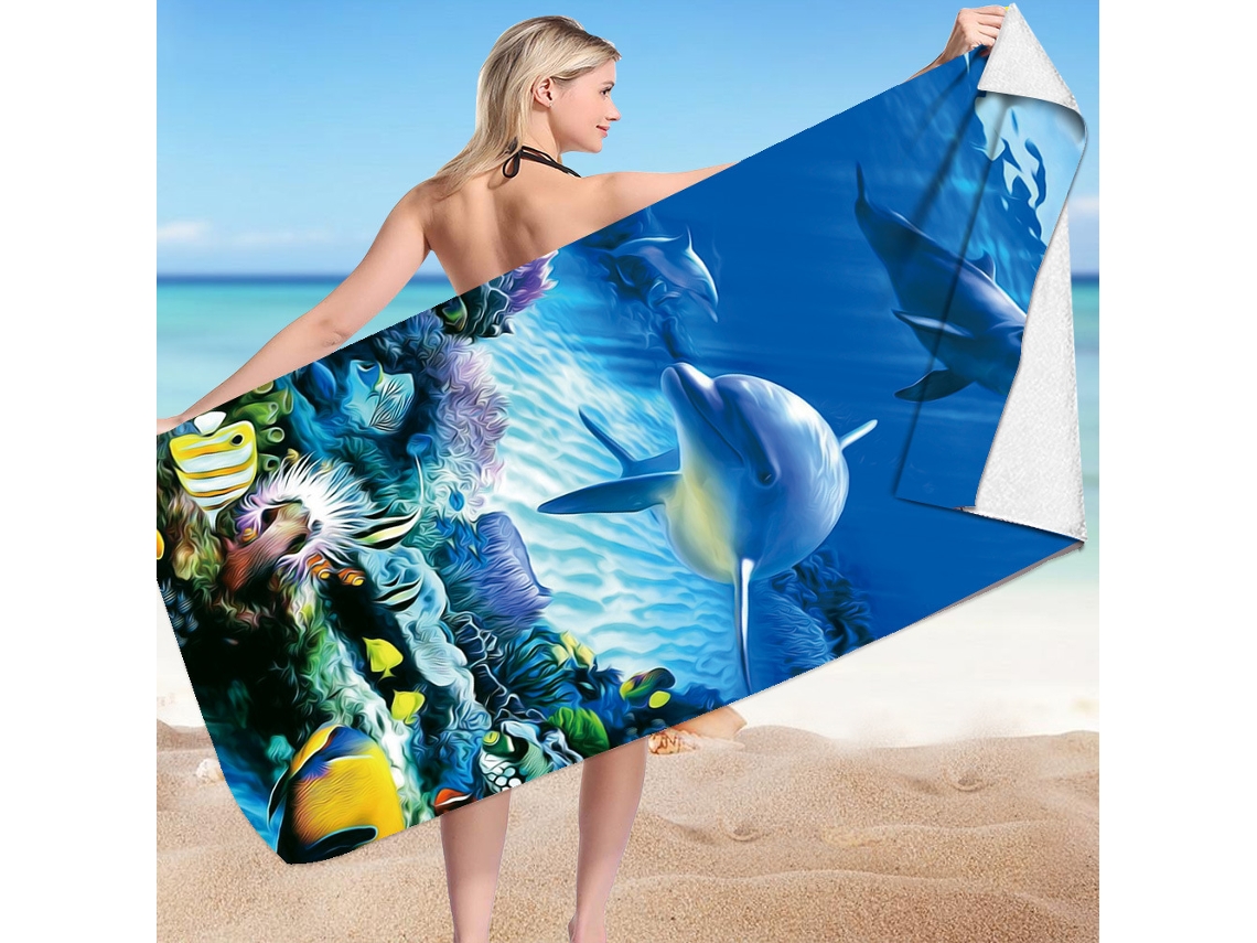 Toalhas De Praia Em Microfibra Absorvente Para Campismo, Piscina E Viagens.150*75cm Golfinho Hexinyigjly