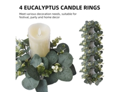 Conjunto de 4 suportes de parede Artificiais Eucalyptus Candle Rings Green