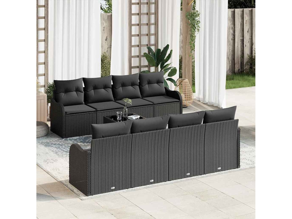 Vidaxl Conjunto De Sofá De Jardim Com Almofada 9 Pcs Preto