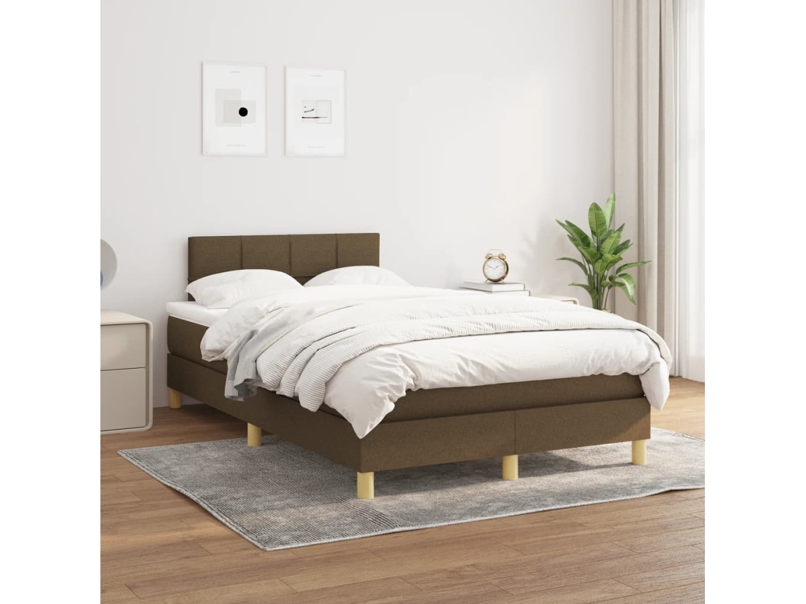 Vidaxl Cama Com Molas/colchão 120x200 Cm Tecido Castanho-escuro
