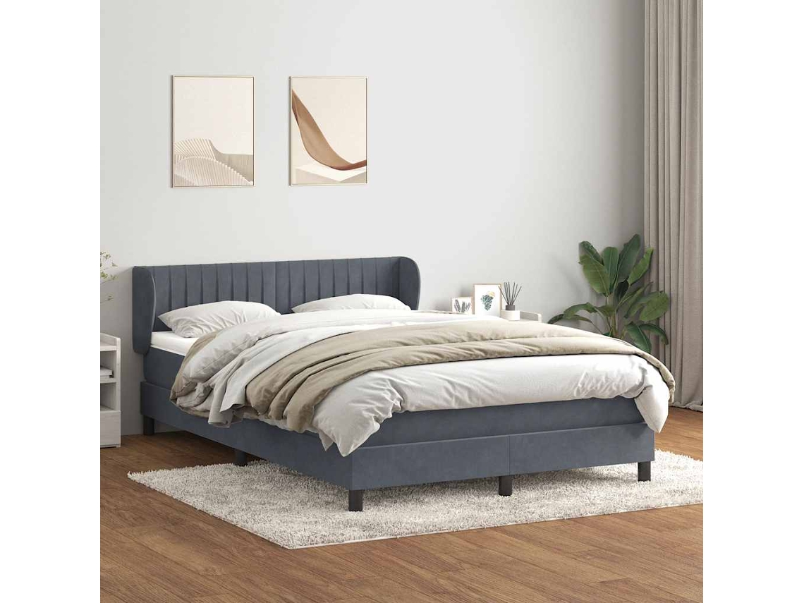 Vidaxl Cama Com Molas/colchão 160x210 Cm Veludo Cinzento-escuro