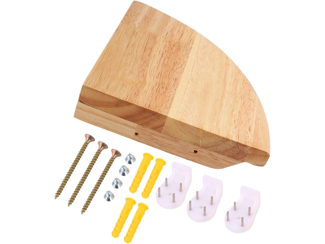 Prateleira De Canto Parede Em Madeira Seringueira, Com Formato De Setor, Para Armazenamento Flutuante, Ideal Para Quarto