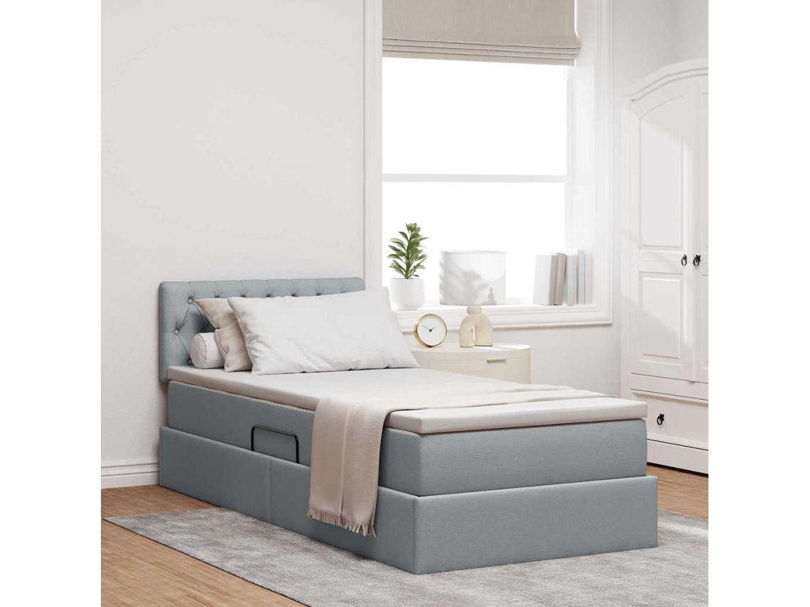 Vidaxl Cama com Arrumação e Colchão Cinzento claro 100 X 200 Cm