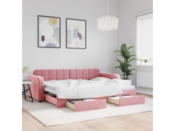 Sofá Cama De Solteiro Com Gavetas Gavetão Lovely Home Madeira Veludo Rosa (80x200)