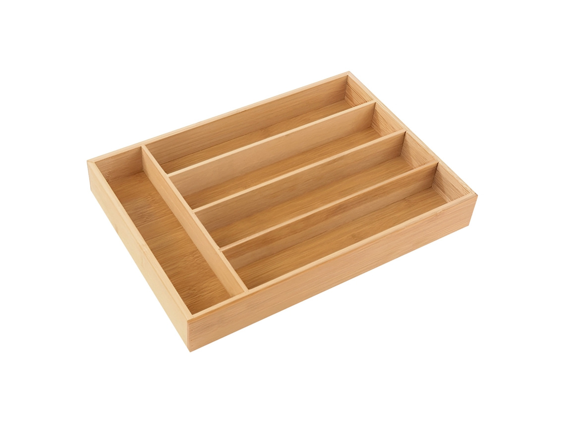 Bandeja para Utensílios em Bambu Natural 5 Compartimentos Gaveta CHEFFINGER