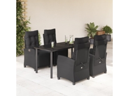 5 Pcs Conjunto De Jantar P/ Jardim C/ Almofadões Vime Pe Preto Dkd Home Decor