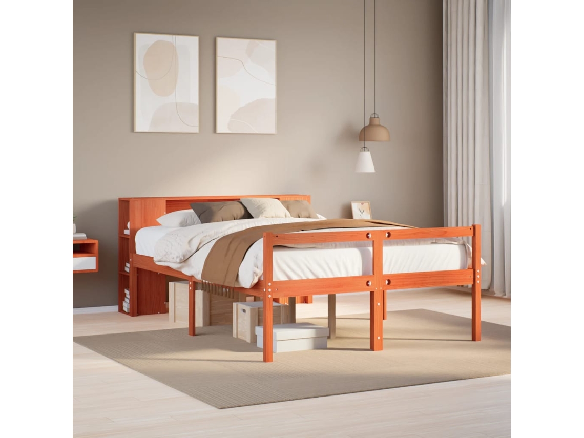 Vidaxl Cama Com Estante Sem Colchão 150x200 Cm Madeira Maciça