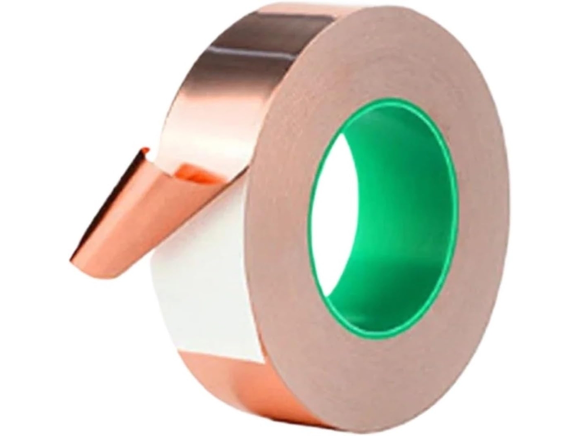 Fita De Folha Cobre Condutora 5m, Isolamento Térmico, Blindagem Autoadesiva, Dupla Face, 25mm 5x, 1 Unidade