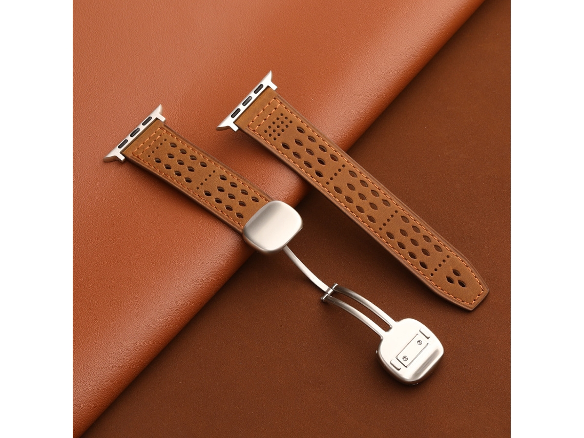 Pulseira Crazy Horse em couro genuíno, marrom escuro, com data magnética, compatível com Apple Watch 42, 44, 45 e 49 mm (tamanho E).