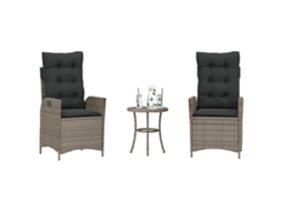 Vidaxl 3 Pcs Conjunto Bistrô Com Almofadões Vime Pe Cinza