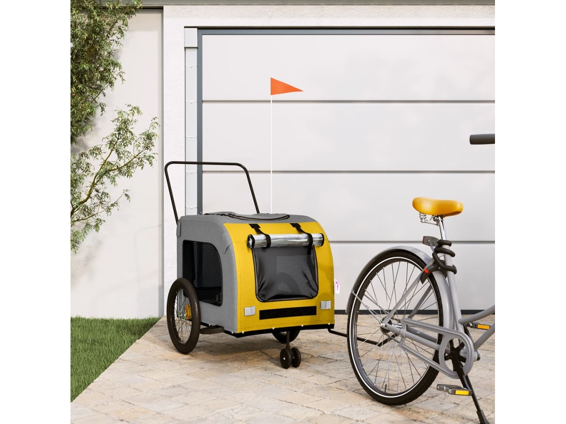 Vidaxl Reboque Bicicleta P/ Animais Tecido Oxford/ferro Amarelo/cinza