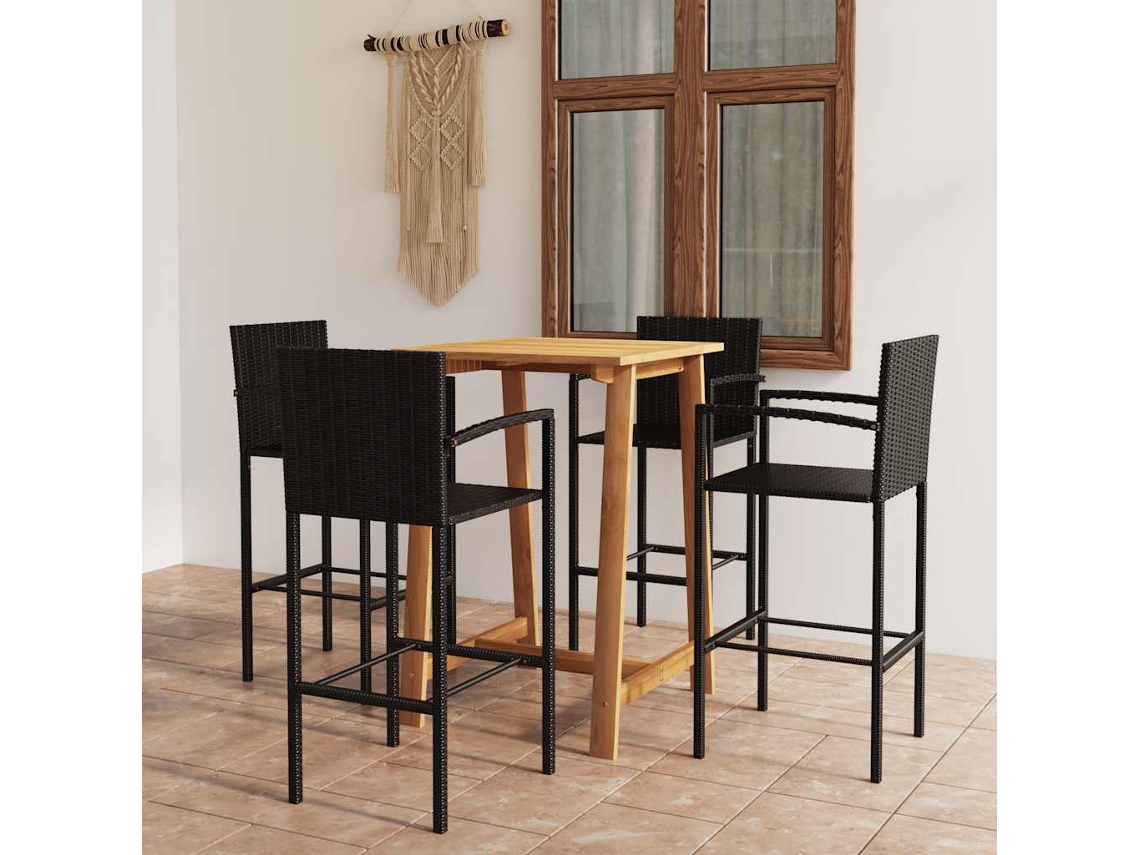 Vidaxl 5 Pcs Conjunto De Bar Para Jardim Preto