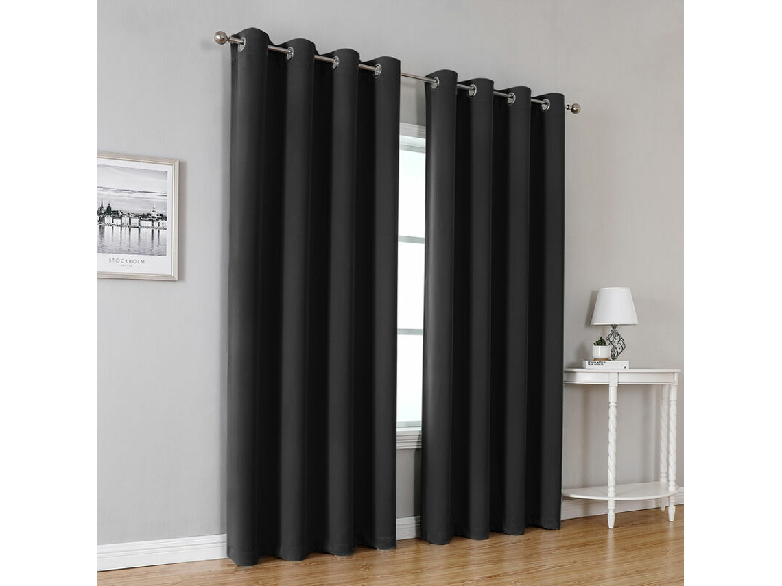 Cortina Blackout Térmica, Para Janela, Ilhós, Privacidade, Lavável, Conjunto 2 Peças, 140 X 240 Cm, Preto