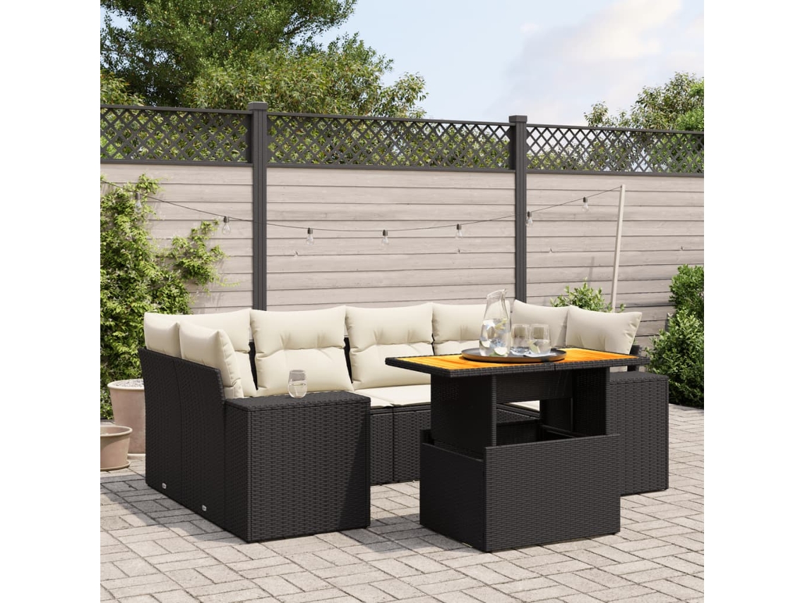 Vidaxl 7 Pcs Conjunto de Sofás P/ Jardim C/ Almofadões Vime Pe Preto