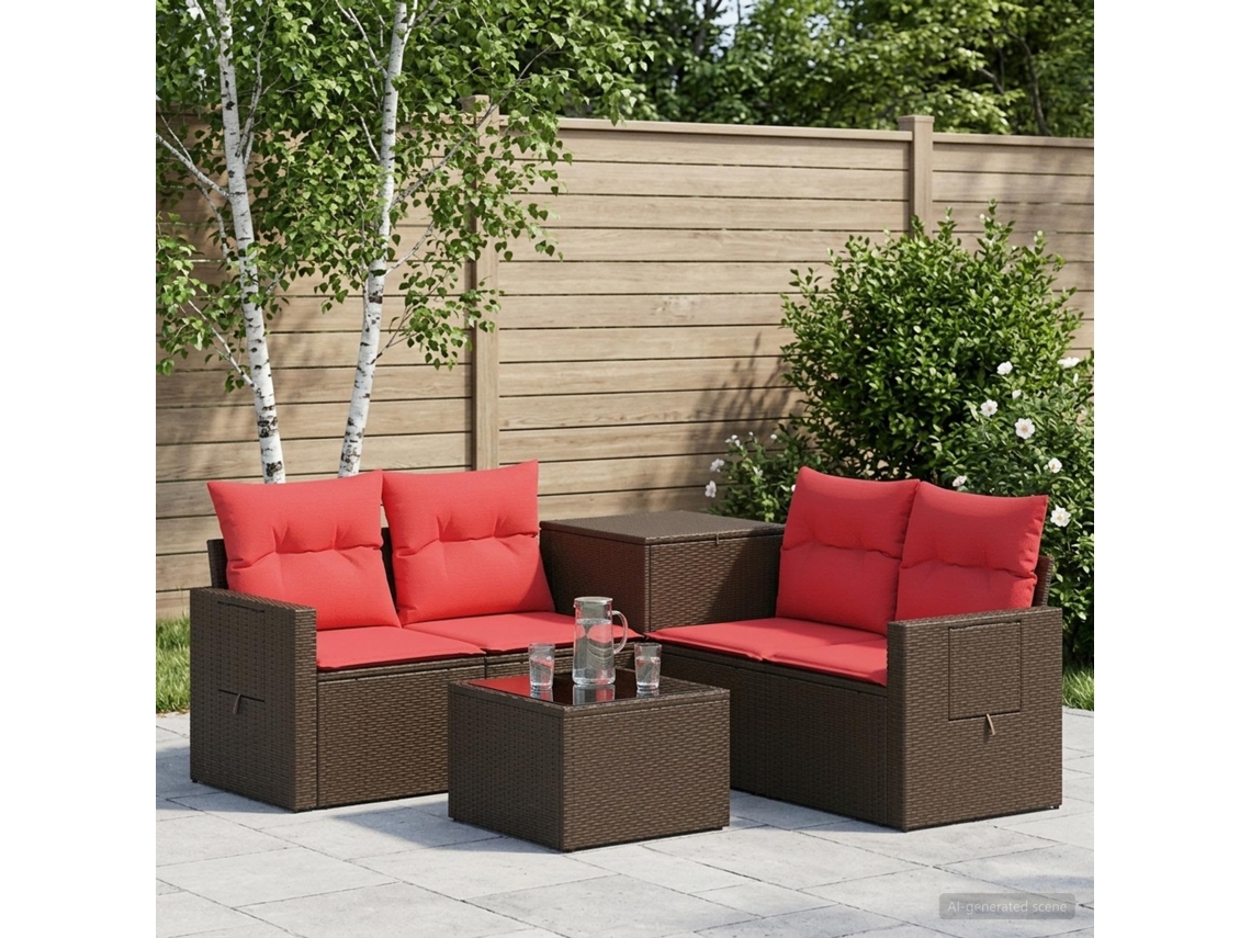 Vidaxl Conjunto De Sofás 6 Unid. Marrom E Vermelho