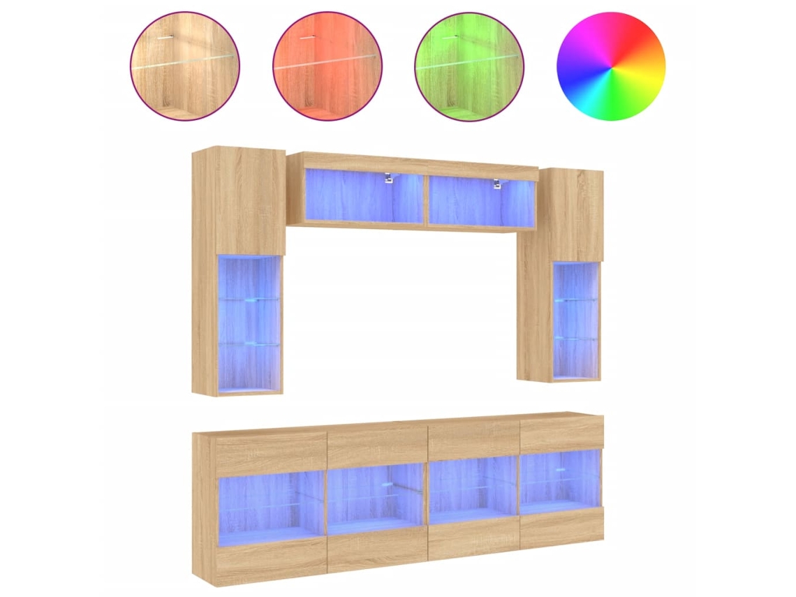 Conjunto de 6 suportes de parede para TV com luzes LED Carvalho Sonoma MAISON EXCLUSIVE (95x95x45 cm)