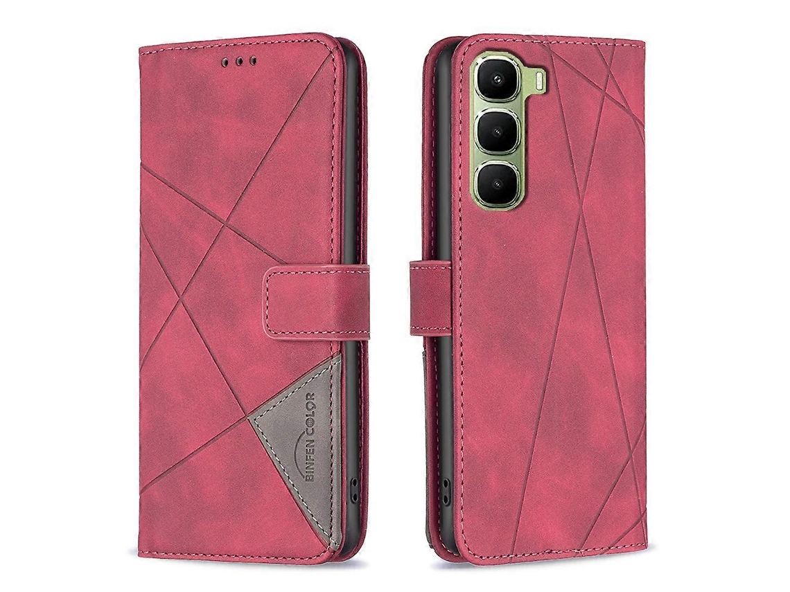 Capa De Celular Tkdaddy Para Infinix Hot 60 Pro 4g, Capa De Couro Com Estampa Geométrica, Cor Binfen, Vermelha