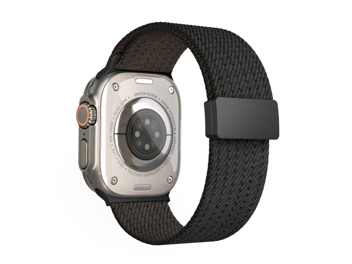 Bracelete para Apple Watch 46/49/45/44mm Nylon Elástico 4 Fios com Fecho Magnético Cor Preto XIAOMOYU
