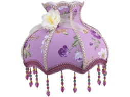 Abajur de Mesa Lilás com Tecido de Renda com Miçangas e Pingente Floral, Compatível com Outros Abajures. SFUSHOS