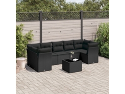Vidaxl 8 Pcs Conjunto Sofás De Jardim Com Almofadões Vime Pe Preto