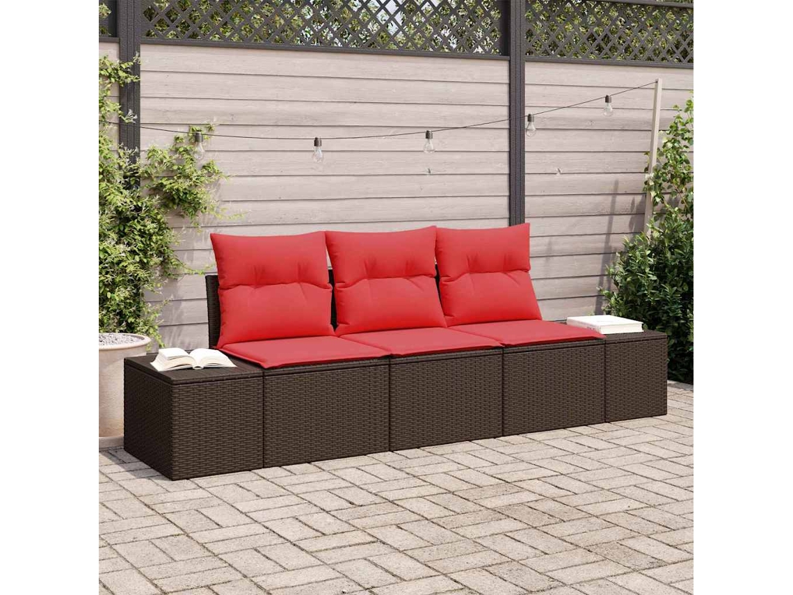 Vidaxl Conjunto De Sofá De Jardim 3 Unid. Marrom E Vermelho Vime Pe