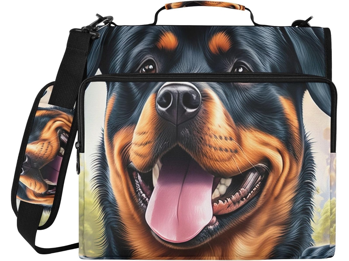 Pasta De 3 Argolas Com Zíper, Estampa Happy Rottweiler, Organizador Resistente À Água Escola E Escritório