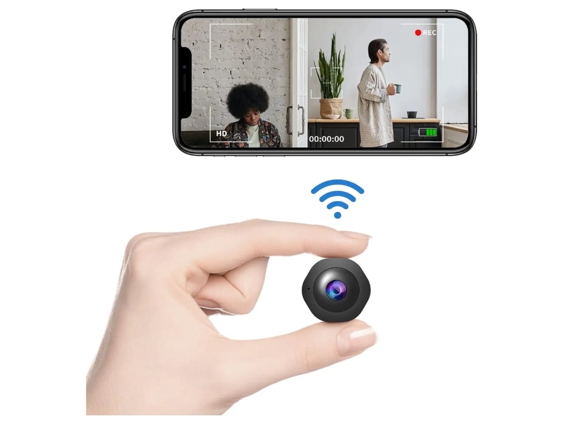 Mini Câmera de Segurança Espião Wifi Nanny Cam com App 1080P Hd com Detecção de Movimento de Visão Noturna Cartão Sd de 32Gb de Bateria Preto YIZHOOD