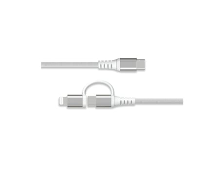 Force Power cabo reforçado 2 em 1 USB-C / Lightning MFi para USB-C, 3 A, PD 60 W, 1,2 m, branco