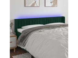 Vidaxl Cabeceira Cama C/ Luzes Led Veludo 203x16x78/88 Cm Verde-escuro