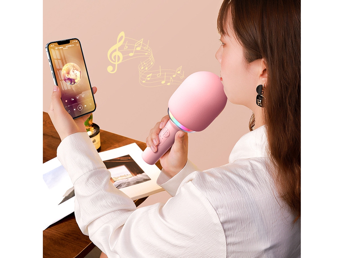 Microfone Inalámbrico Bluetooth HiFi, com 5 Modos de Luz Ambiente, para Crianças e Adultos, Rosa | S/MARCA