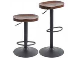 Conjunto de 2 Banquetas Giratórias Ajustáveis, Madeira de Olmo, Marrom Escuro | S/MARCA