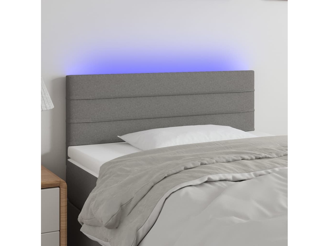 Cabecero con luces LED, tela, 100x5x78/88cm, gris oscuro