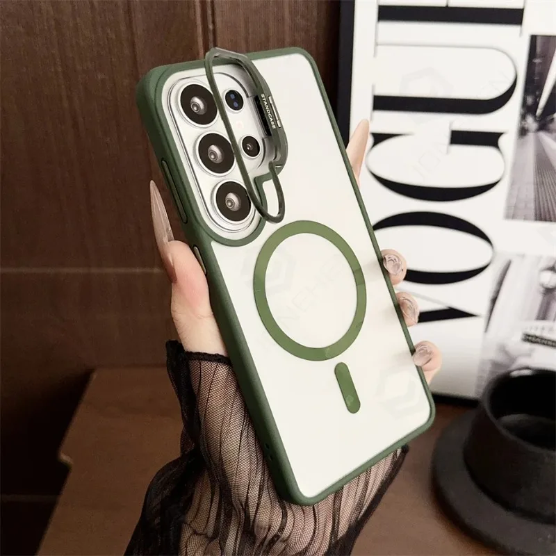 Capa Magnética Para Celular Com Suporte Para Lente (verde Galaxy S24 Fe), Compatível Com Carregamento Sem Fio.