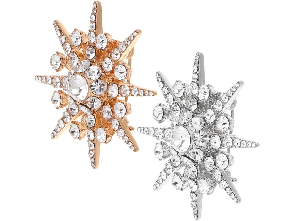Conjunto De 2 Broches Femininos Em Liga Metálica Com Decoração Em Cristal, Design Simples E Elegante, Acabamento Refinado.