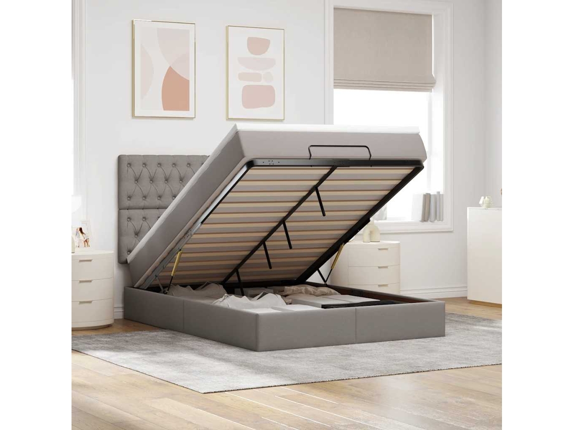 Vidaxl Estrutura De Cama Otomana Com Colchão Tecido Cinzento 140x200cm