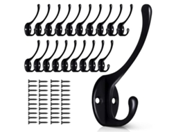 Conjunto De 20 Ganchos De Parede Pretos Para Pendurar Roupas, Ganchos De Metal Para Parede, Ganchos Duplos Retrô Resistentes H