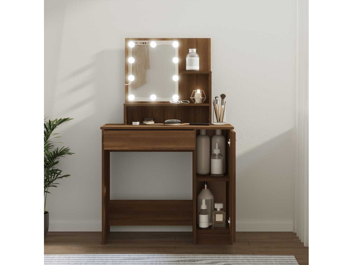 Vidaxl Toucador Com Leds 86,5x35x136 Cm Cor Carvalho Castanho