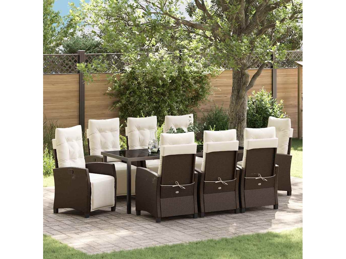Vidaxl Conjunto De Jantar Para Jardim 9 Unid. Castanho Vime Pe