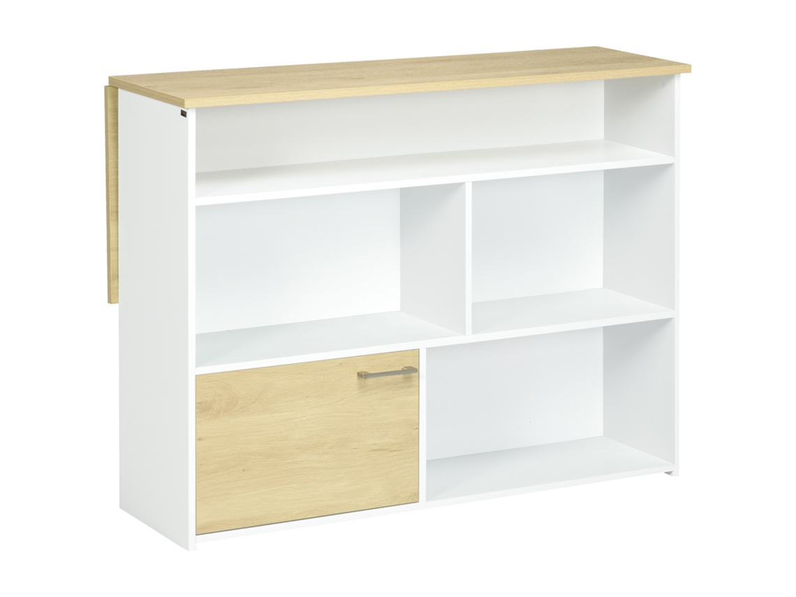 Mesa de Bar Alta Extensível 116x79,5x91cm, branco, lateral dobrável, com armário S/MARCA