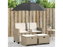 Vidaxl Sofá De Jardim 2 Lugares Com Guarda-sol Bancos Vime Pe Bege