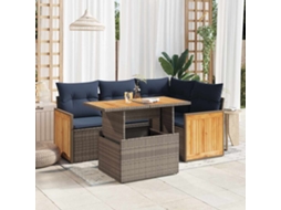 Vidaxl 5 Pcs Conjunto Sofás De Jardim C/ Almofadões Acácia E Vime Pe